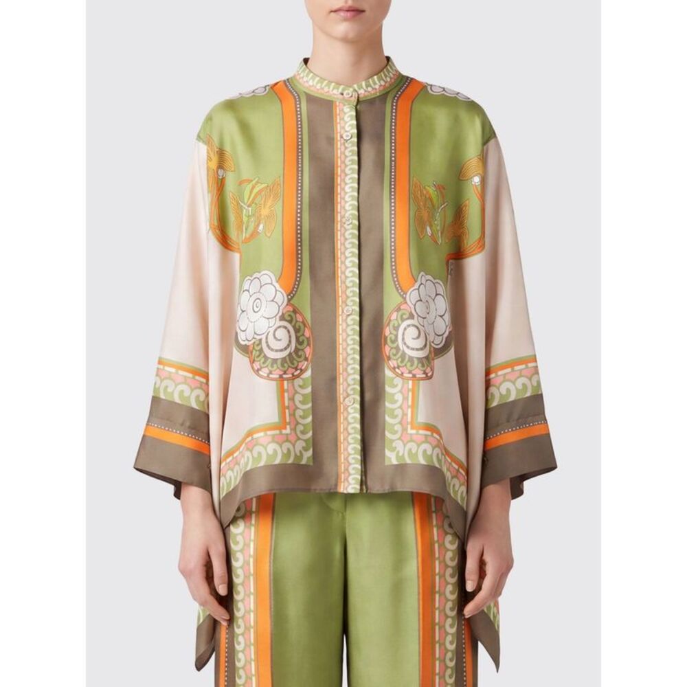 La Doublej Women La Doublej Graphic Print Pure Silk Shirt With Mandarin Collar